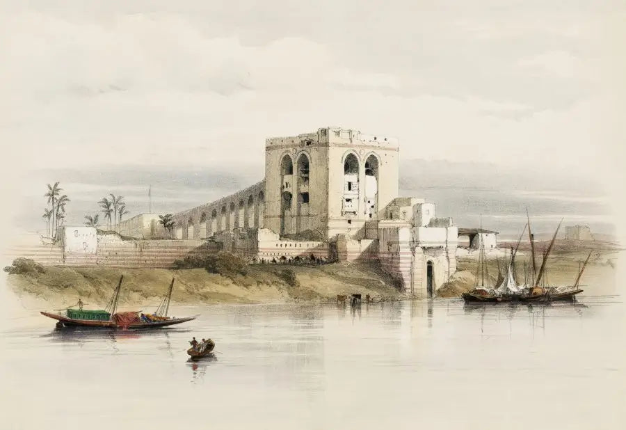 David Roberts - The Aqueduct of the Nile from the island of Rhoda, Cairo, lithograph, 19th century - Darnley Fine Art