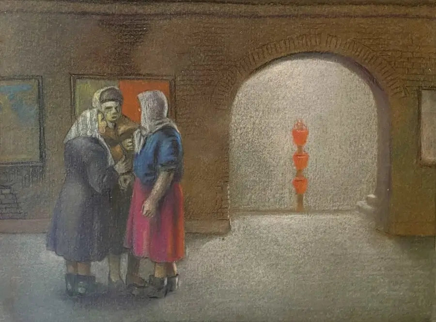 Peter Gardner - The Gathering, pastel and graphite on paper, 20th century - Darnley Fine Art