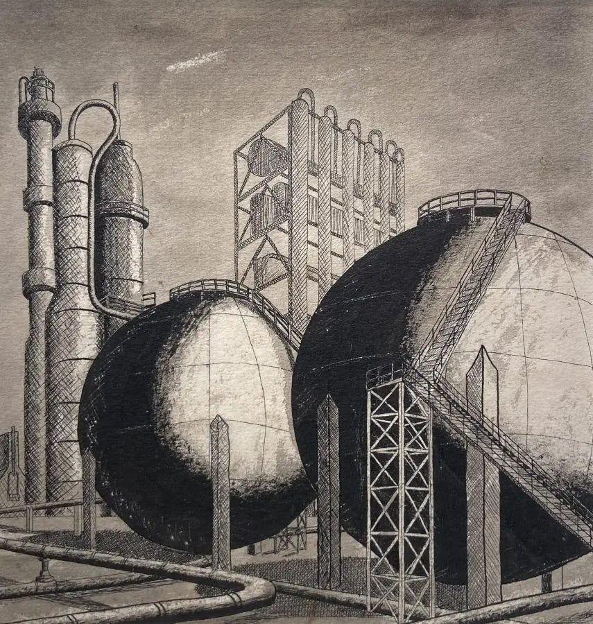 Mary A Brooks - The Works, pen, ink and wash on paper, 20th century - Darnley Fine Art