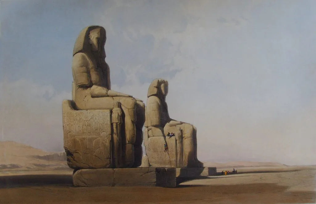 David Roberts - Thebes, Colossal Statues of Amunoph III, lithograph, 19th century - Darnley Fine Art