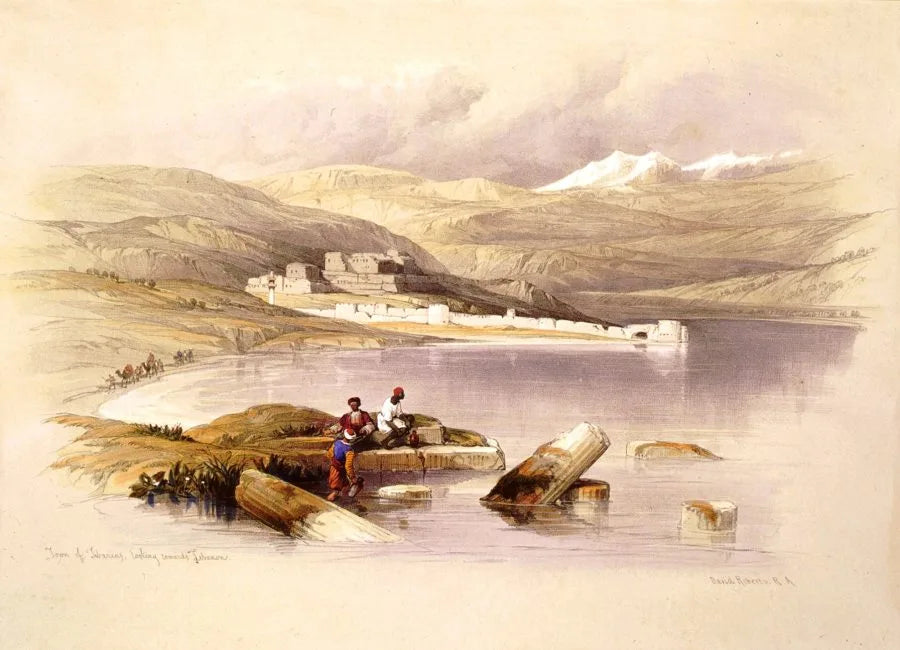 David Roberts - Town of Tiberias Looking Towards Lebanon, lithograph, 19th century - Darnley Fine Art