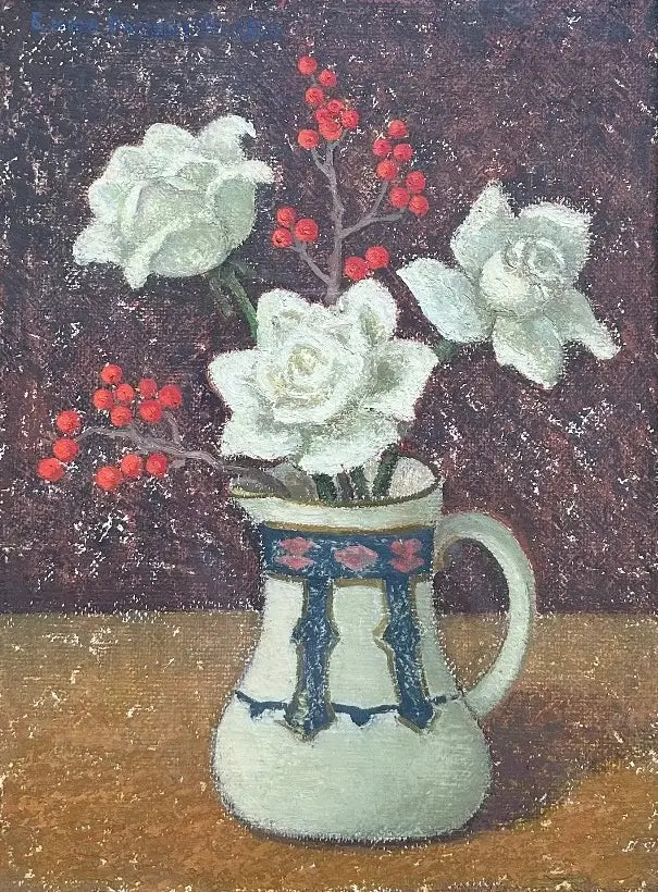 Emma Fordyce MacRae - White Roses and Red Berries, oil on board, 20th century - Darnley Fine Art