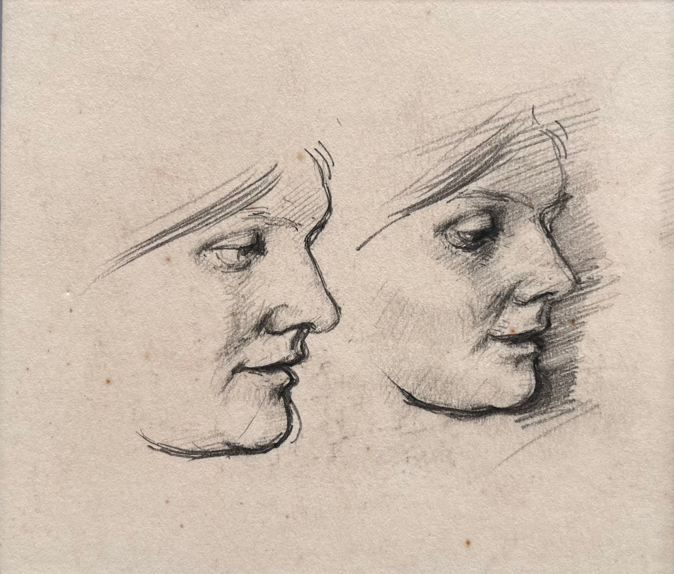 William Dring - Two Profiles of the Artist's Wife, pencil on paper, 20th century - Darnley Fine Art