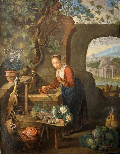 A Young Woman Drawing Water from a Well