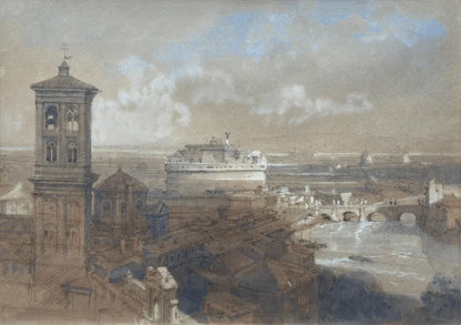 David Roberts - Castle San Angelo, pencil, watercolour and bodycolour heightened with white, 19th century - Darnley Fine Art
