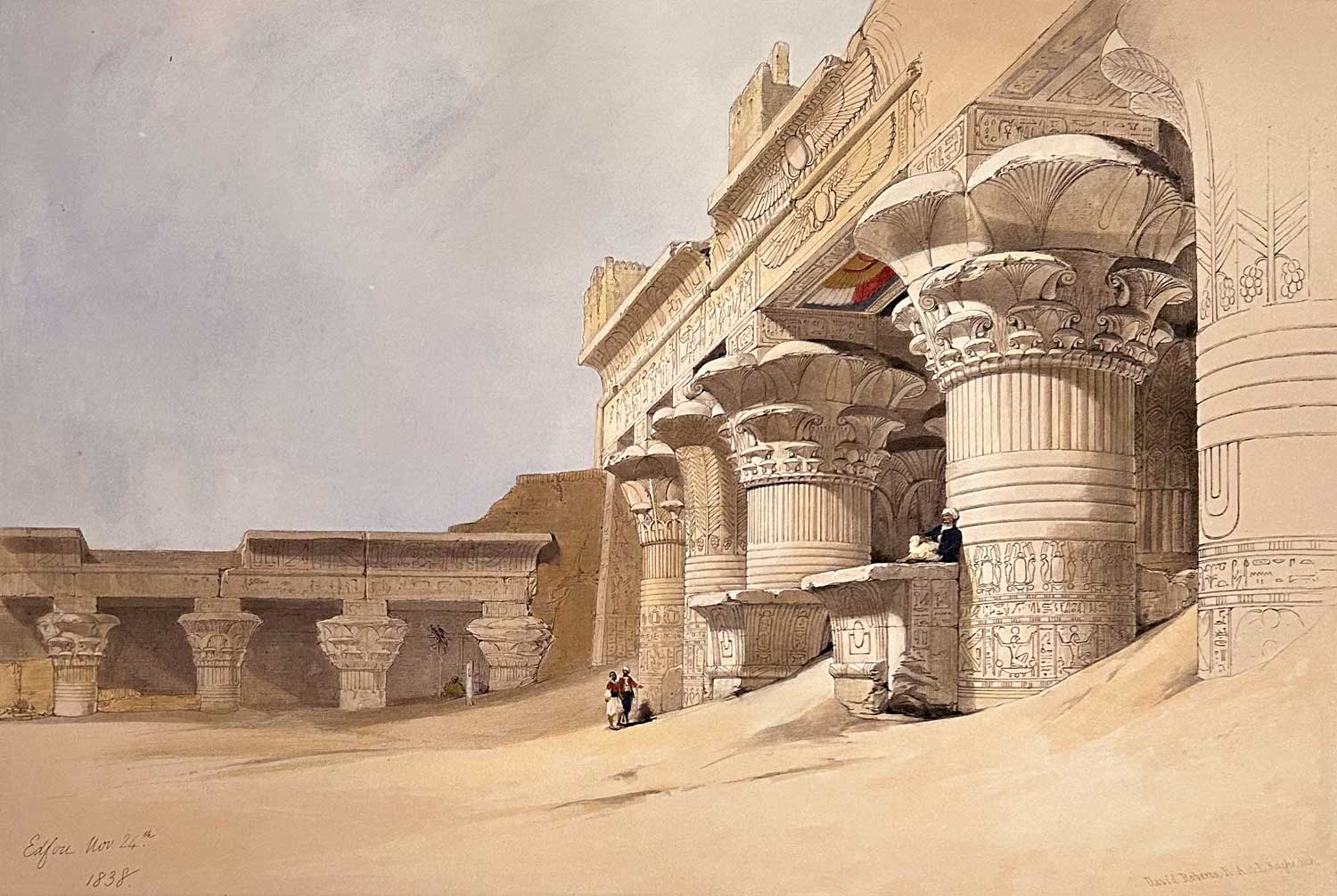 David Roberts - Facade of the Pronaos of the Temple of Edfou, lithograph, 19th century - Darnley Fine Art