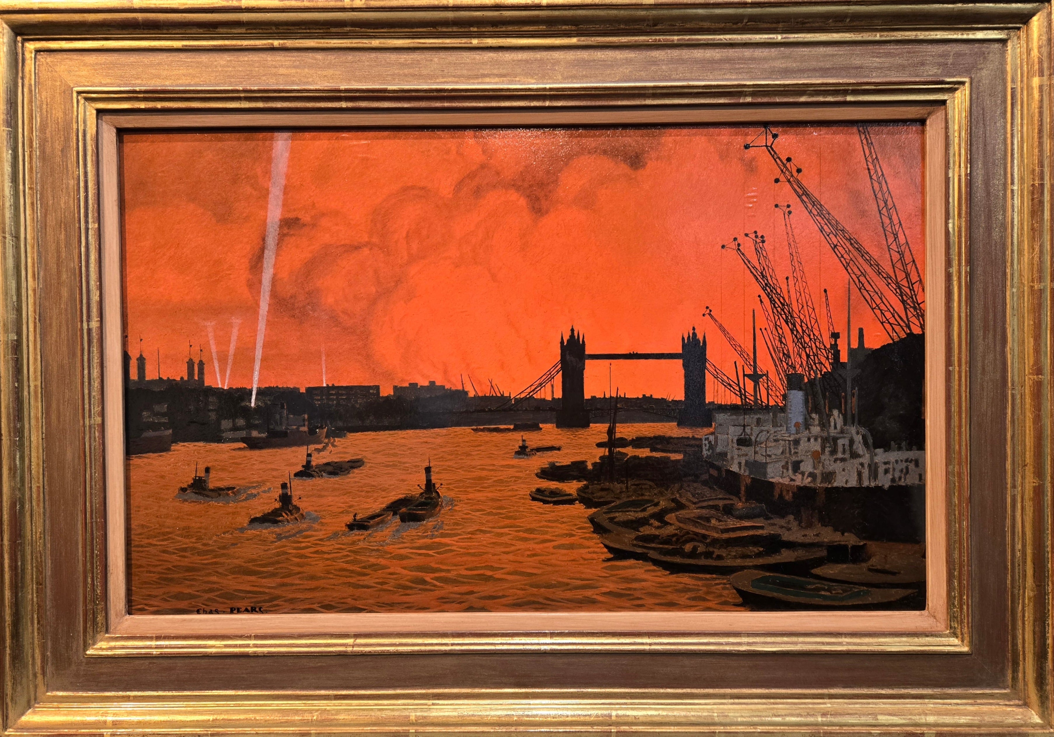 Charles Pears - Fire Over London, oil on paper laid on board, 20th century - Darnley Fine Art