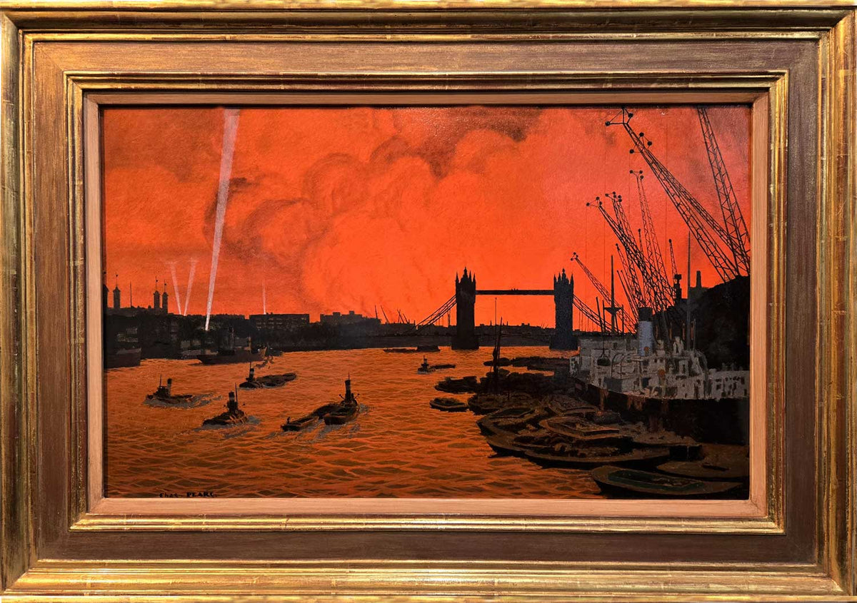 Charles Pears - Fire Over London, oil on paper laid on board, 20th century - Darnley Fine Art
