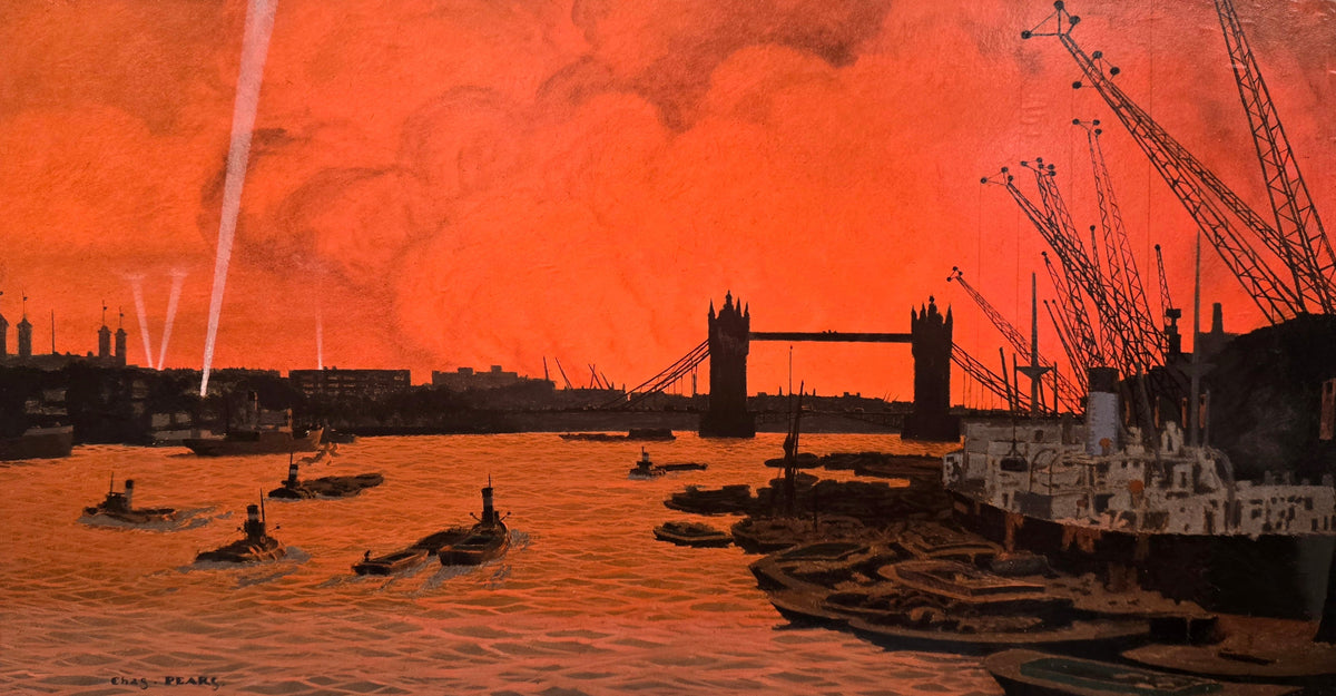 Charles Pears - Fire Over London, oil on paper laid on board, 20th century - Darnley Fine Art