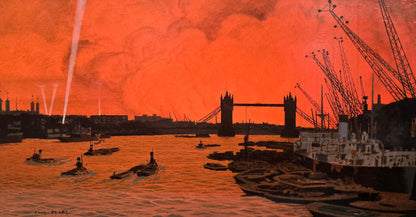 Charles Pears - Fire Over London, oil on paper laid on board, 20th century - Darnley Fine Art