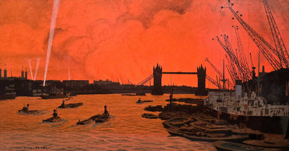 Charles Pears - Fire Over London, oil on paper laid on board, 20th century - Darnley Fine Art