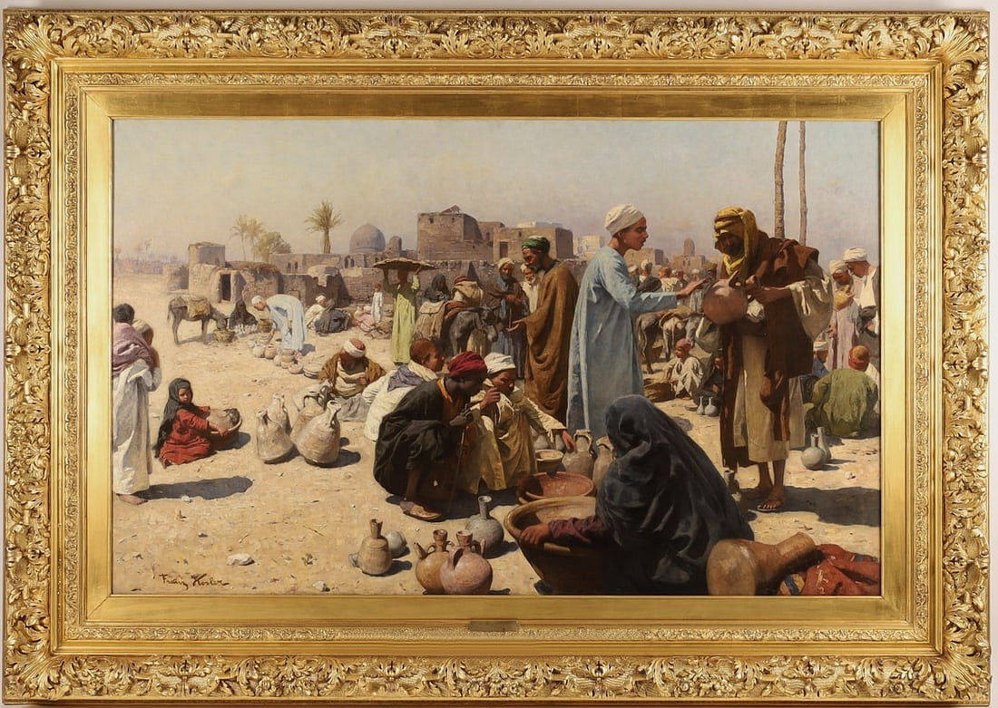 Franz Xaver Kosler - Old Cairo Market, oil on canvas, 19th century -  Darnley Fine Art