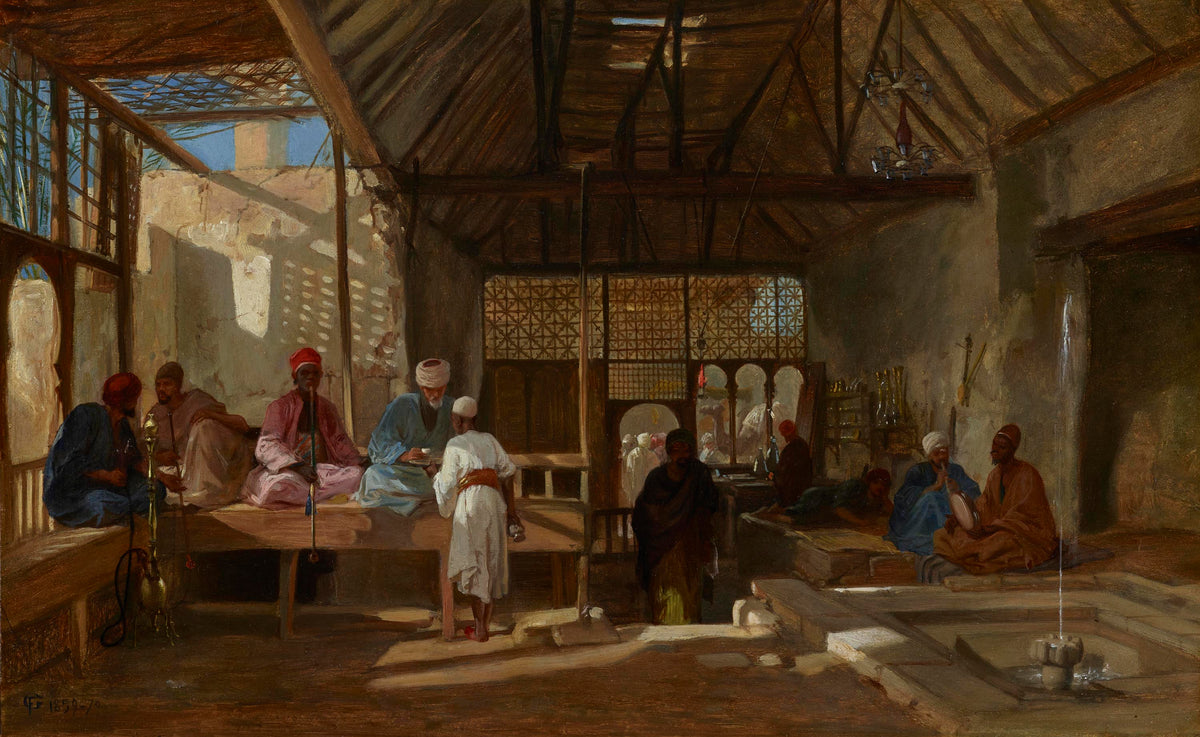 In the Tea House - Frederick Goodall, oil on canvas, 19th century - Darnley Fine Art