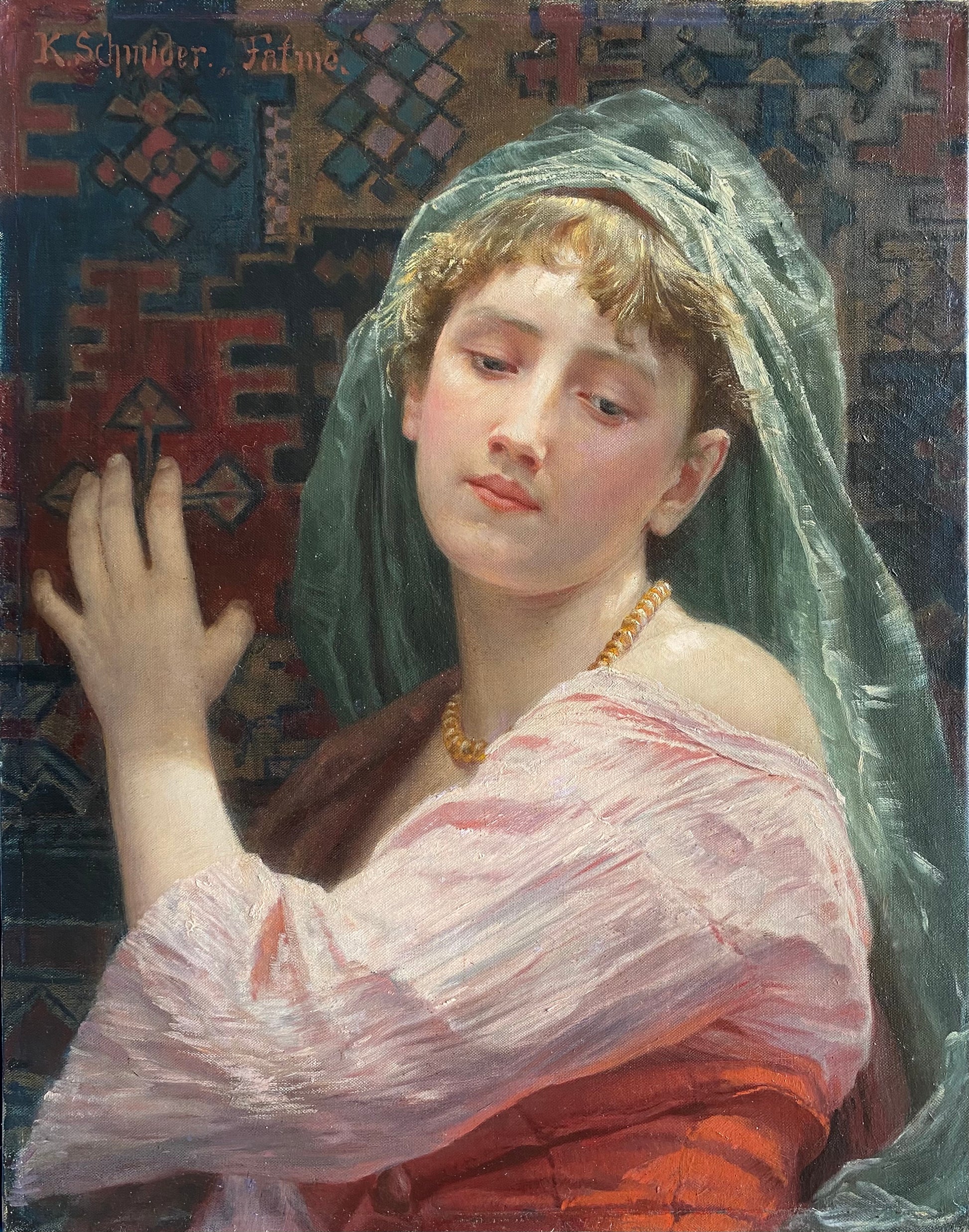 Konrad Schmider - Portrait of Fatima, oil on canvas, 19th century - Darnley Fine Art