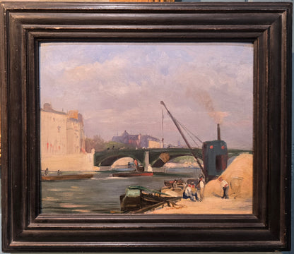 French School - Le Pont de Sully, Paris, oil on board, 19th century - Darnley Fine Art
