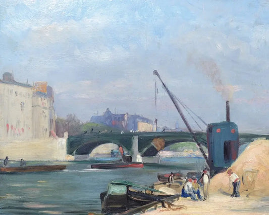 French School - Le Pont de Sully, Paris, oil on board, 19th century - Darnley Fine Art