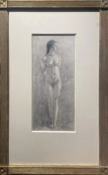 R.R.T. - Nude Study, graphite on paper, 19th century - Darnley Fine Art