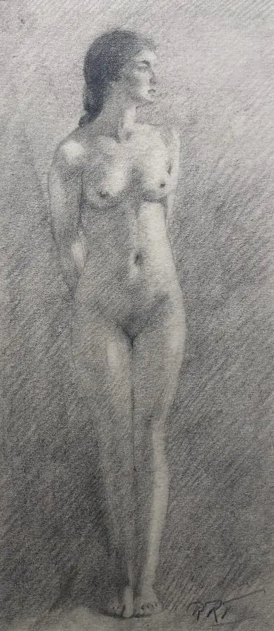 R.R.T. - Nude Study, graphite on paper, 19th century - Darnley Fine Art