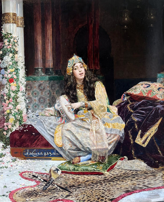 Antonio Maria Fabres y Costa - Harem Girl with a Tambourine, oil on panel, 19th century - Darnley Fine Art