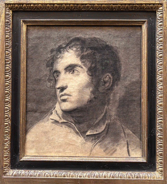 French School - Portrait of a Young Man, charcoal and grey wash on paper, 19th century - Darnley Fine Art