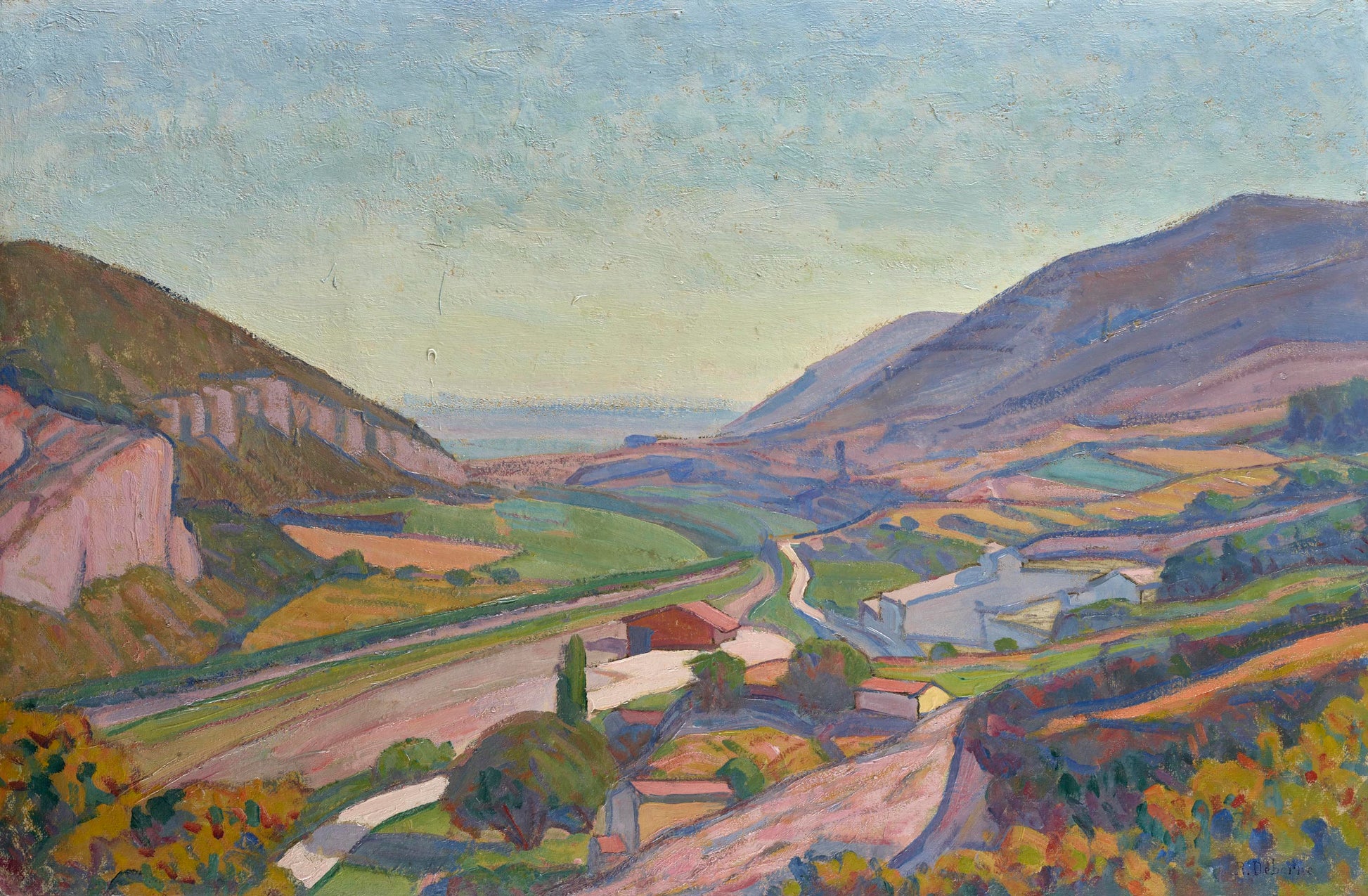 Robert Deborne - Evening in Vivirais Valley, oil on board, 20th century - Darnley Fine Art