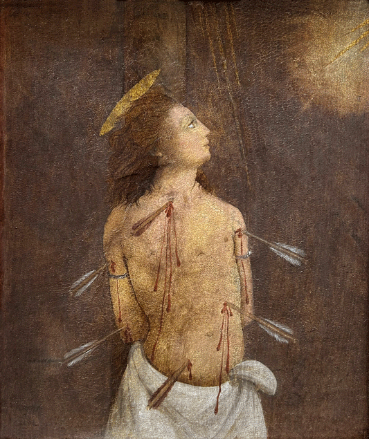 Southern Italian School - Saint Sebastian, oil on panel, 15th century - Darnley Fine Art