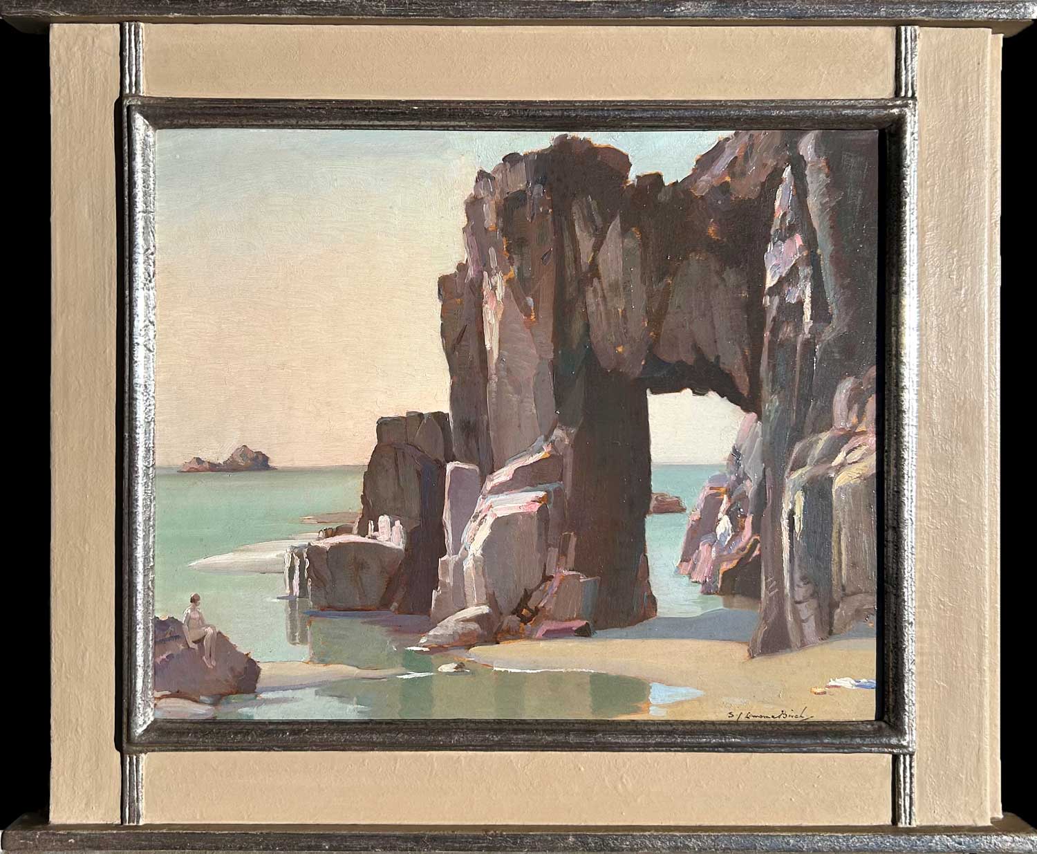Samuel John Lamorna Birch- Sanctuary, Cliffs at St Justs, Cornwall, oil on panel, late 19th/early 20th century - Darnley Fine Art