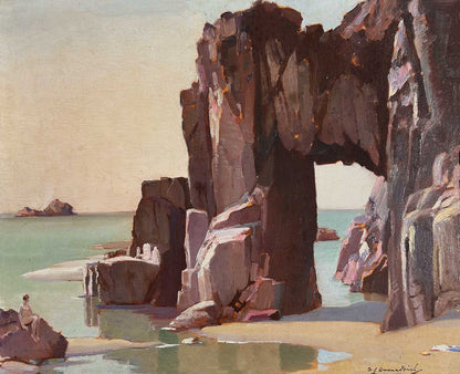 Samuel John Lamorna Birch- Sanctuary, Cliffs at St Justs, Cornwall, oil on panel, late 19th/early 20th century - Darnley Fine Art