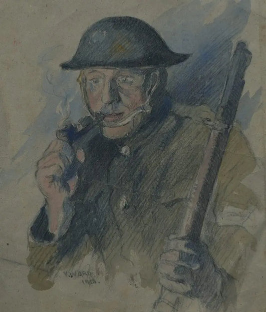 V Ward - Soldier at Rest, watercolour and pencil on paper, early 20th century - Darnley Fine Art