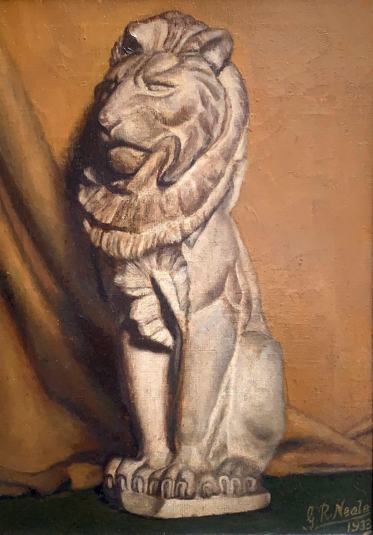 British School - Stone Lion, oil on canvas, 20th century - Darnley Fine Art
