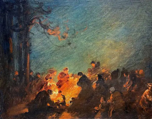 Thomas Edward Mostyn - The Campfire, oil on board, 19th century - Darnley Fine Art
