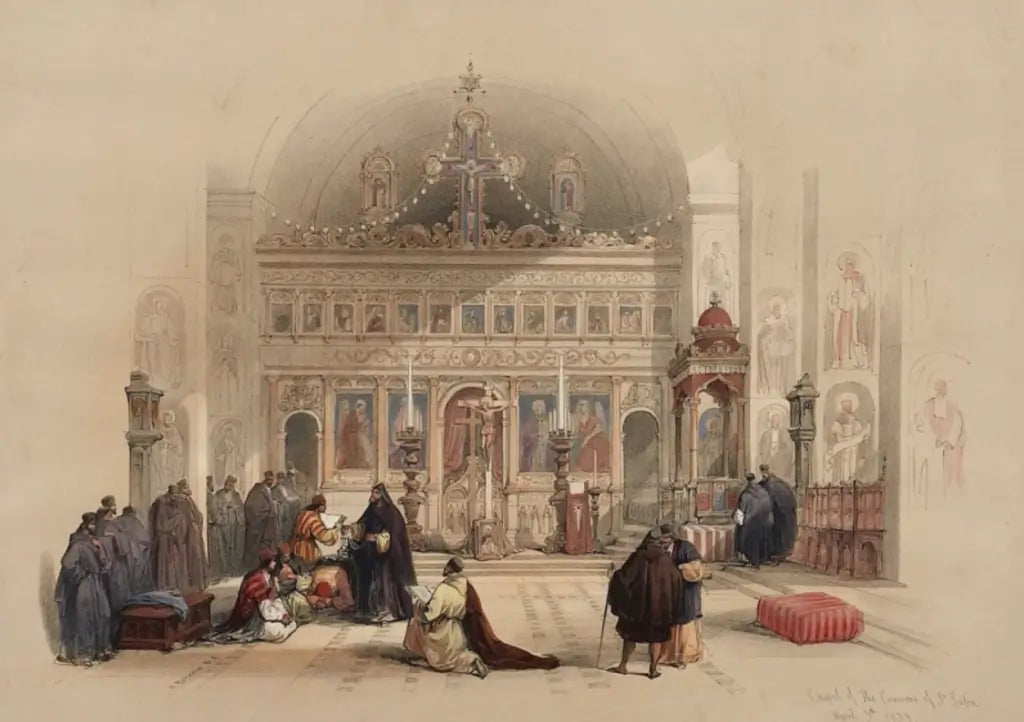 David Roberts - The Chapel of St Saba, lithograph, 19th century - Darnley Fine Art