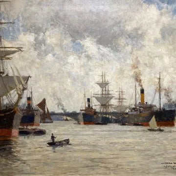 Norman Wilkinson - The Pool of London, oil on canvas, early 20th century - Darnley Fine Art