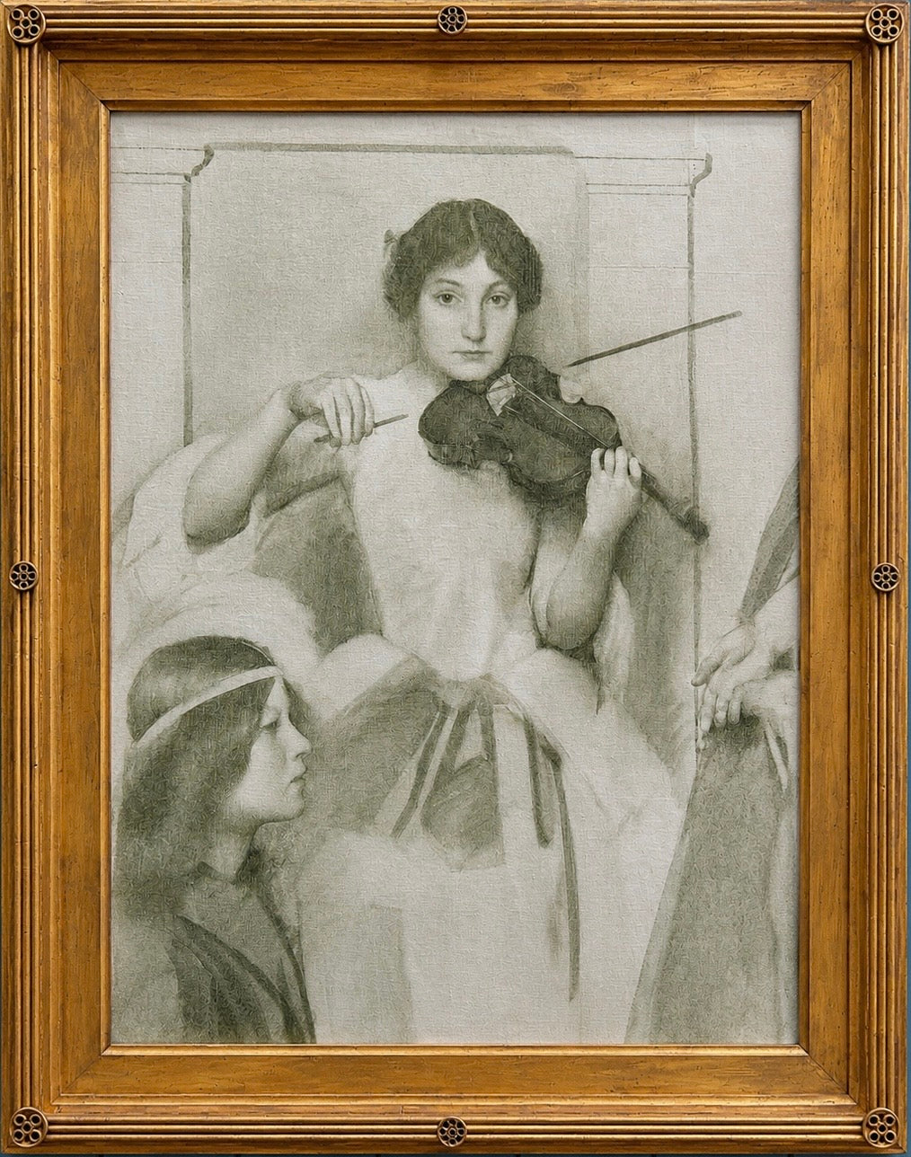 Thomas Cooper Gotch - Study of the Violinist for Holy Motherhood, oil on canvas on board, late 19th century - Darnley Fine Art