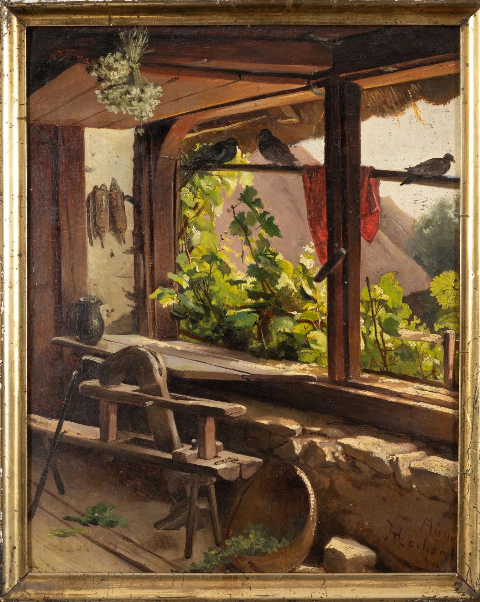 German School - Workshop, Oil on cardboard, 19th Century - Darnley Fine Art 