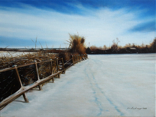 Jeremy Andrews - A Field in Winter, oil on canvas, 21st century - Darnley Fine Art