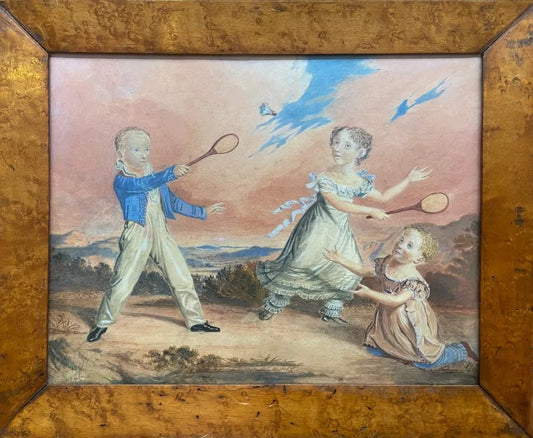 Henry Travis - A Game of Battledore and Shuttlecock, watercolour, 19th century - Darnley Fine Art