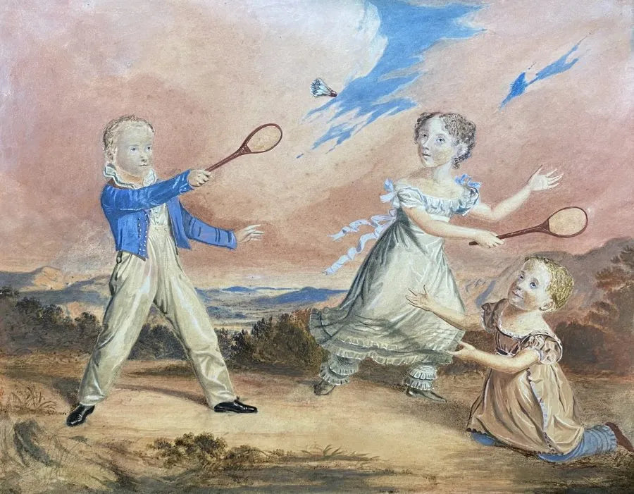 Henry Travis - A Game of Battledore and Shuttlecock, watercolour, 19th century - Darnley Fine Art