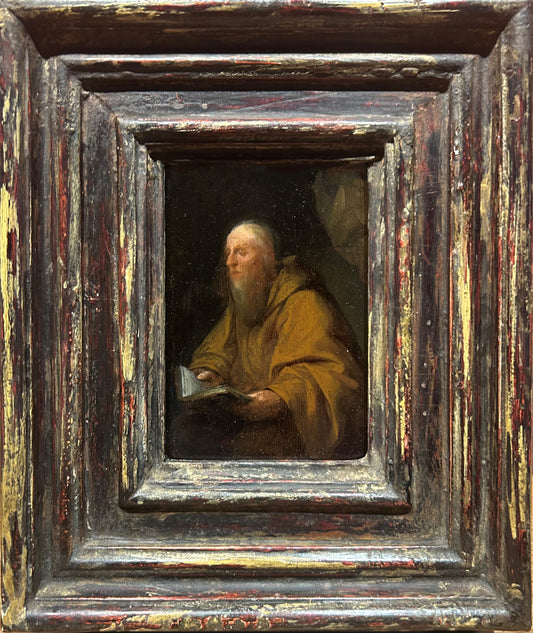 Attributed to Jan van Staveren - A Hermit Reading , oil on panel, 17th Century - Darnley Fine Art