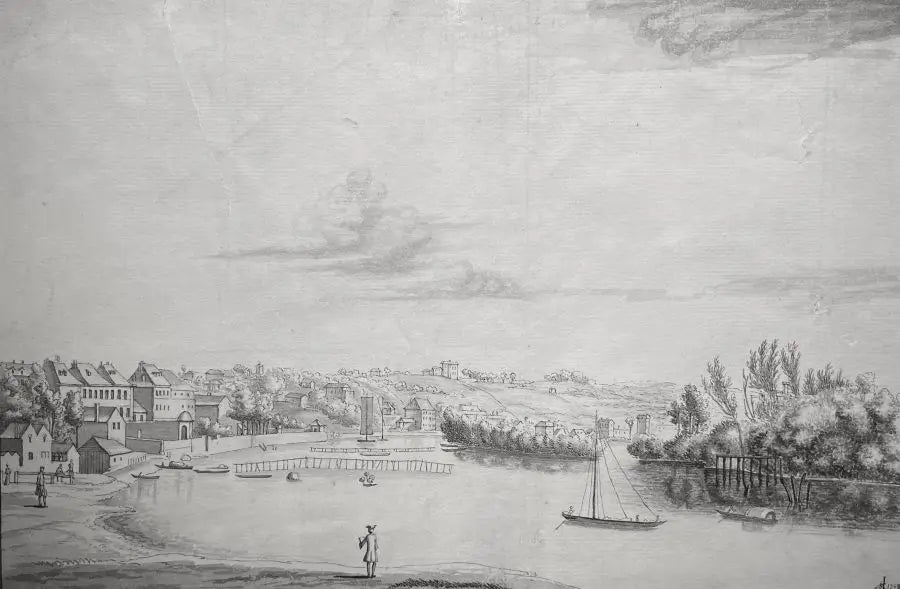 Adrien Sweets - A Prospect of Richmond Park and Town from the Thames side, ink and wash, 18th century - Darnley Fine Art