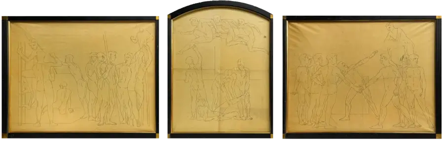 James Stroudley - A Triptych: The Olympic Games, graphite on paper, 20th century - Darnley Fine Art