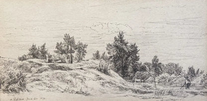 Samuel Palmer - A View Near Redhill, pen and ink on paper, 19th century - Darnley Fine Art