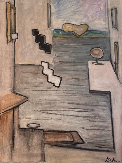 Derek Davis - Abstraction in Grey, oil on canvas, 20th century - Darnley Fine Art