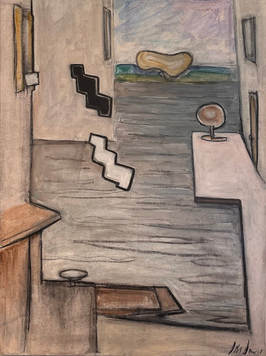 Derek Davis - Abstraction in Grey, oil on canvas, 20th century - Darnley Fine Art