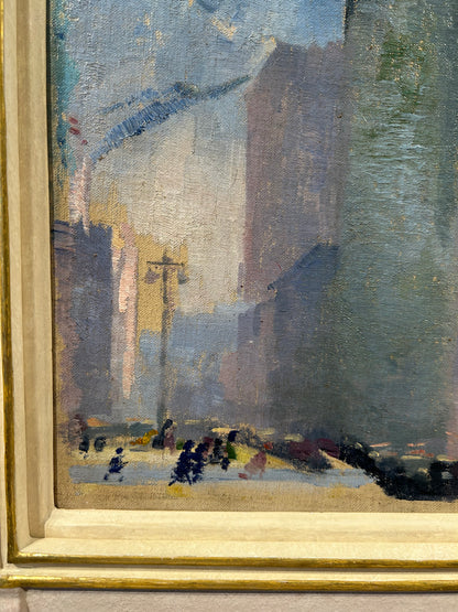 Alfred Wolmark - Sketch of the Flatiron Building, oil on canvas board, 20th century - Darnley Fine Art