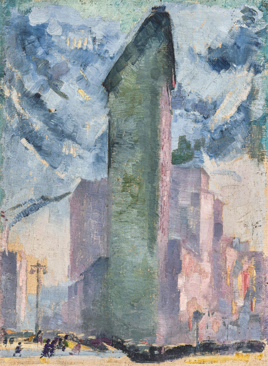 Alfred Wolmark - Sketch of the Flatiron Building, oil on canvas board, 20th century - Darnley Fine Art