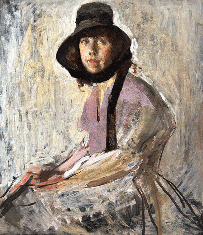 Ambrose McEvoy - Portrait of a Lady in a Black Bonnet, oil on canvas, late 19th/early 20th century - Darnley Fine Art