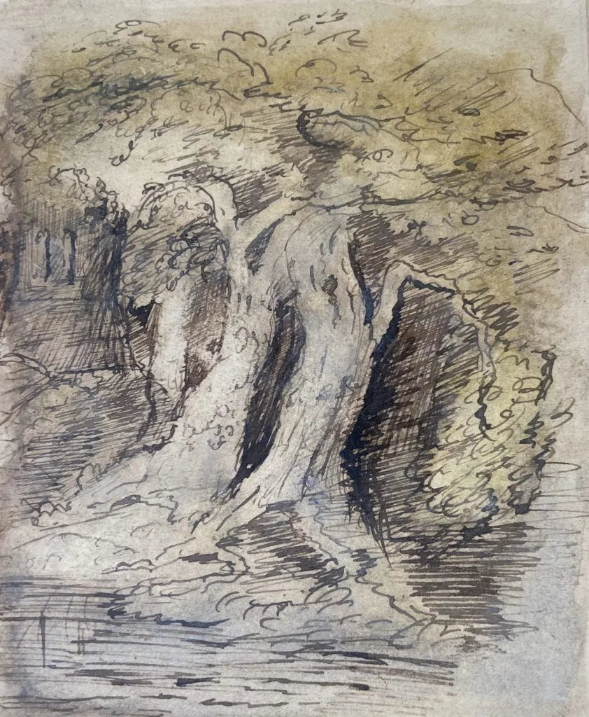 Samuel Palmer - Ancient Oak Trees in Lullingstone Park, watercolour, pen and ink on paper, 19th century - Darnley Fine Art
