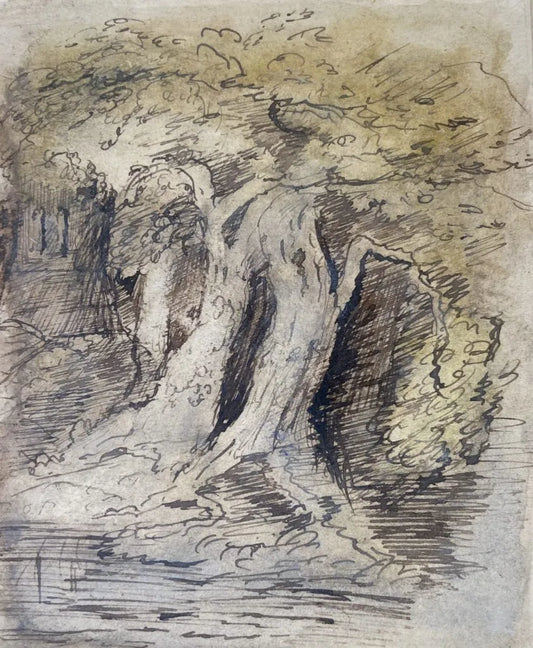 Samuel Palmer - Ancient Oak Trees in Lullingstone Park, watercolour, pen and ink on paper, 19th century - Darnley Fine Art