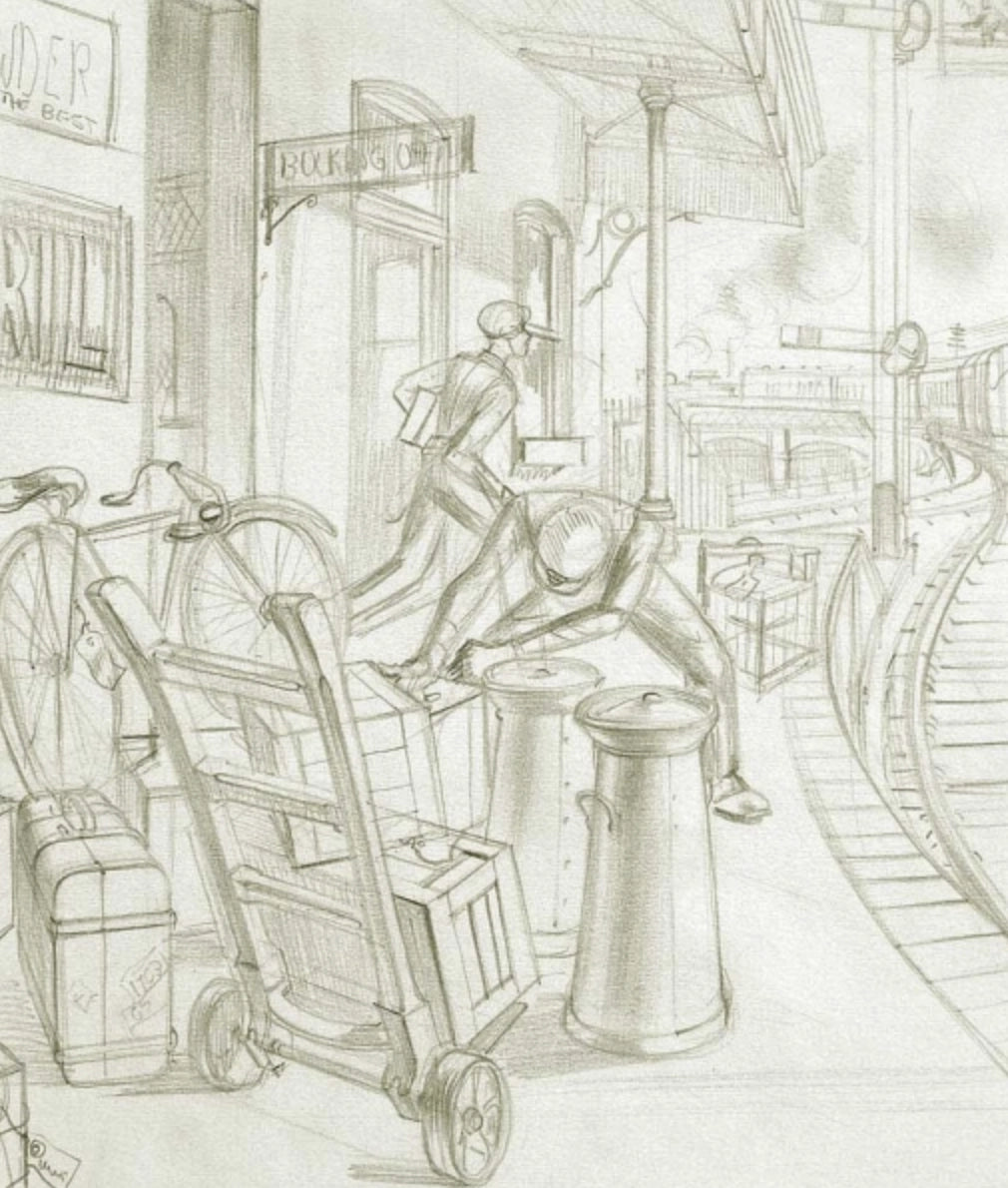 Gordon Noel Scott - Approaching Train, pencil on paper, 20th century - Darnley Fine Art
